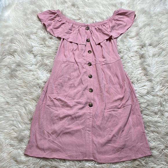 Charming Charlie Pink button down off the shoulder dress size medium - Picture 1 of 10